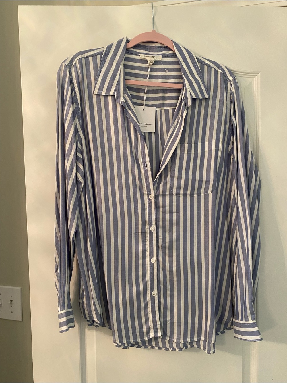 beachlunchlounge Blue and White Vertical Stripe Button-Down Shirt